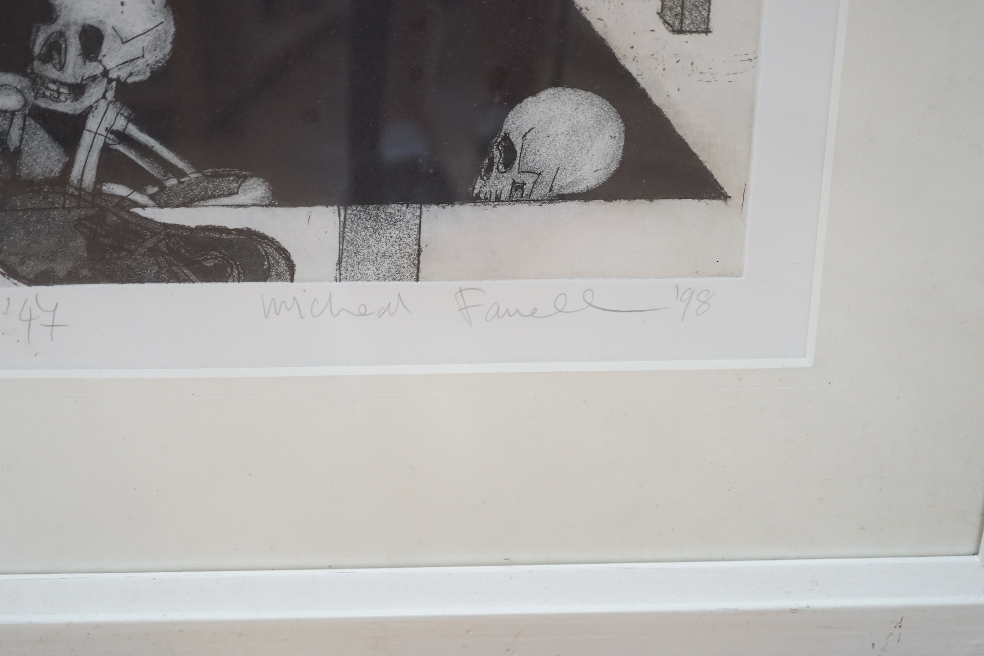 From the Studio of Fred Cuming. Michael Farrell (1940-2000), limited colour etching 5/25, ‘Wounded Wonder’, signed in pencil, 34 x 44cm. Condition - fair